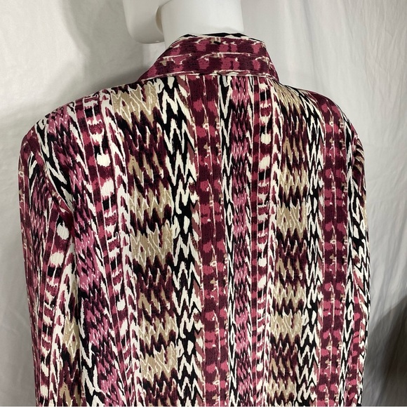 Donnkenny Woman Vintage Mauve Beige Print Long Sleeve Button Up Blouse - Picture 4 of 6